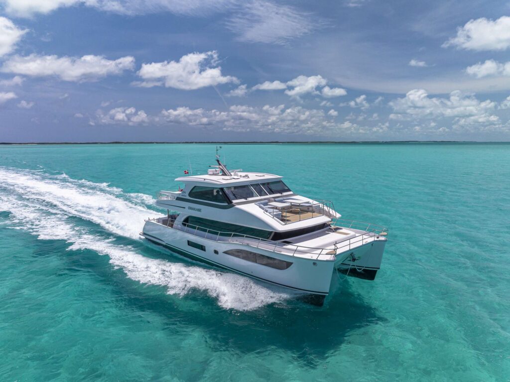 Charter Catamaran OMAKASE Accommodates 6 guests in 3 cabins. All Inclusive week charters in the BVI or Bahamas starting at $42,000. Captain & Chef Onboard.