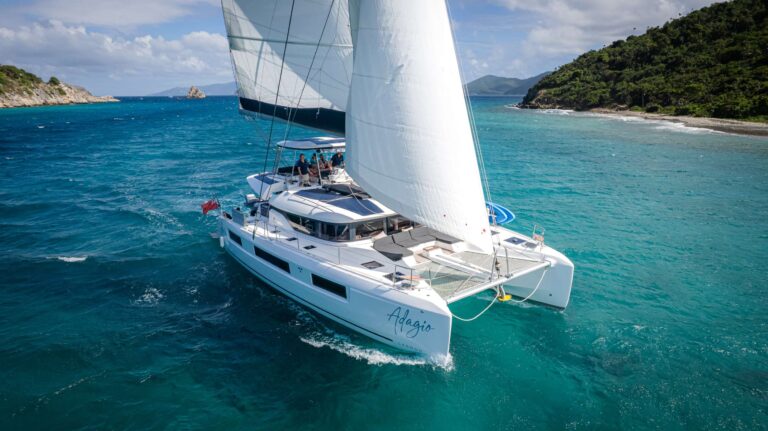 Charter Catamaran ADAGIO Accommodates 8 guests in 4 cabins. All Inclusive week charters in the BVI starting at $25,000. Captain & Chef Onboard.