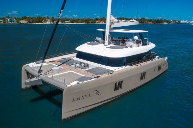 Charter Catamaran AMAYA Accommodates 8 guests in 4 cabins. All Inclusive week charters in the BVI starting at $42,000. Captain & Chef Onboard.